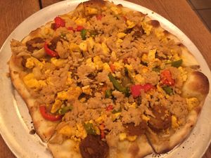 Breakfast pizza at The Greyhound Cafe in Malvern