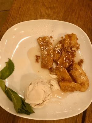 Fried banana - sooo yumm at The Greyhound Cafe in Malvern