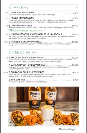 menu at Gringo Mike's in San Gil