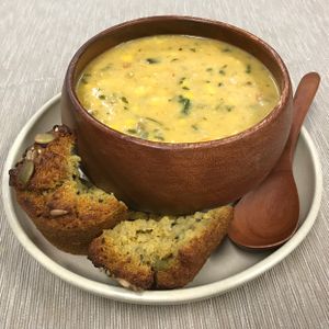 Soup special - corn and miso with quinoa cornbread muffin at Kooks Kitchen - South Melbourne in South Melbourne