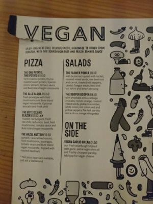 the vegan menu  at The Stable in Bournemouth