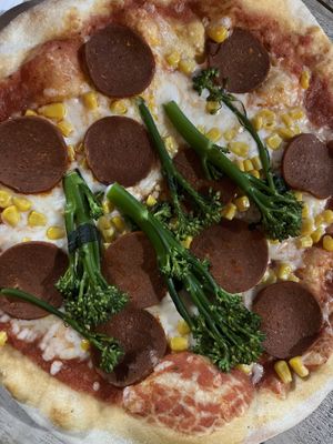 Porkless Pepperoni (plus sweetcorn and tender-stem broccoli)   at The Stable in Bristol