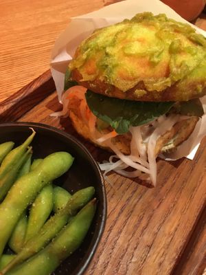 burger and edamame at Ryong in Berlin