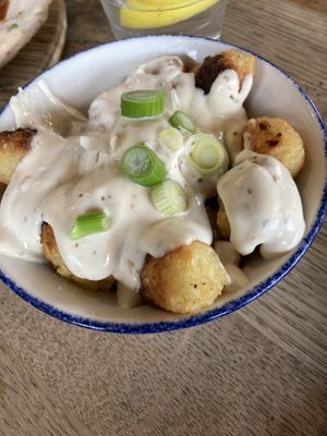 Tater tots with vegan chipotle mayo, delicious!   at The Stable in Newquay