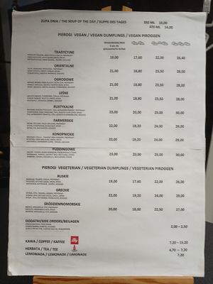 Full.menu at PieRogi Vegan in Wroclaw