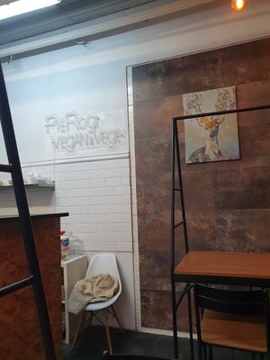 Inside the stall at PieRogi Vegan in Wroclaw