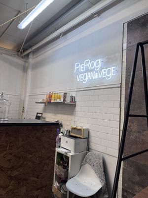 A sign   at PieRogi Vegan in Wroclaw