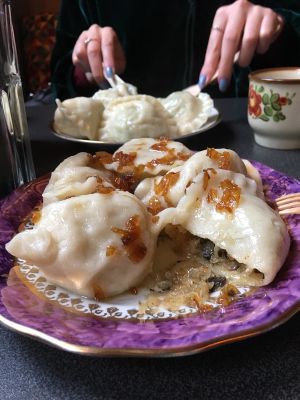Cabbage and mushroom pierogi at PieRogi Vegan in Wroclaw