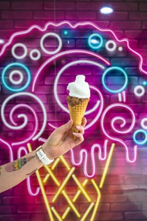 Vegan waffle cone with vegan chocolate and lemon at Vulcano Gelato in Rye