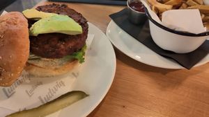 Black bean burger (weekly special)with fries at Ludwig Burger in Salzburg