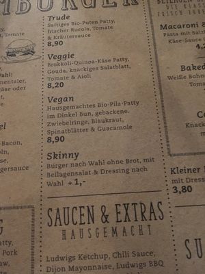 burger menu at Ludwig Burger in Salzburg