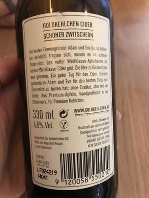 Certified vegan cider beer - Gold Kelh Chen at Ludwig Burger in Salzburg