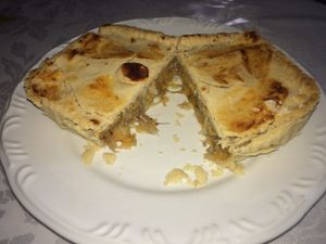 Jackfruit pie (empadão in portuguese). We sell it froozen, just pop into a oven for a few minutes and it´s ready. at Guia Vegano - Vegan Store in Florianopolis