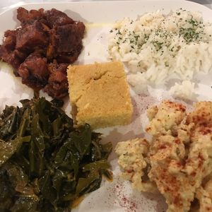 veggie plate was delicious! at Soul Good Vegan Cafe in Durham