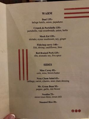 Page 2 of the dinner menu at Ling Long in Stockholm