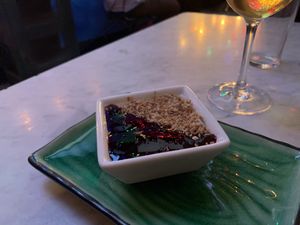 Vegan coconut pudding with berry compote   at Ling Long in Stockholm
