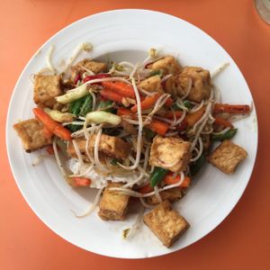 tofu and vege on rice  at Viki Cafe in Auckland
