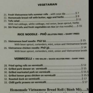 menu at Viki Cafe in Auckland