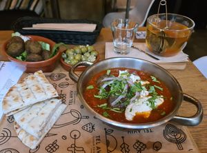 Szakszuka, falafels, olives and tea at Tel Aviv Urban Food - Mickiewicza in Warsaw