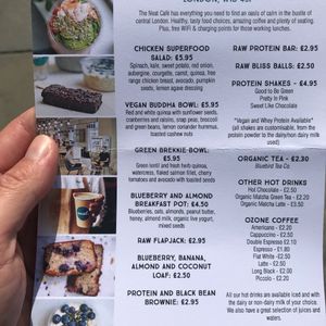 full menu at Neat Nutrition in London