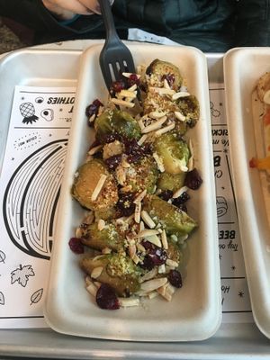Market vegetable: glazed roasted Brussels sprouts at By Chloe - Seaport Blvd in Boston