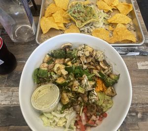 Baja bowl - vegan option, and chips and guac (portion was bigger for chips but already had eaten some!)  at Taco Rico in Miami Beach