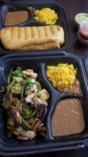 Vegan fajitas and vegetarian chimichanga  at Taco Rico in Miami Beach