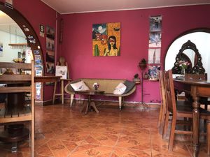 View of the decorations inside  at Chocolate Cafe in Huanchaco