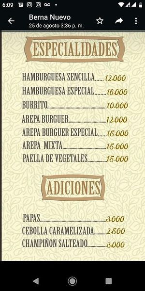 A la carte menu in September 2022 at Semillas Comida Sana in Pereira