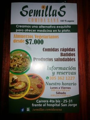 Menu 7000, con postre 9000 at Semillas Comida Sana in Pereira