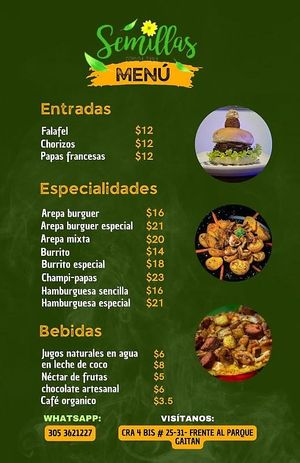 New menu in January, 2025 at Semillas Comida Sana in Pereira