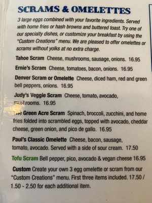 Tofu scram is excellent!  at Ernie's Coffe Shop in South Lake Tahoe