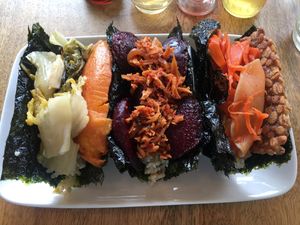 Tacos! Sweet potato, beet, and tempeh (from left to right). So good!! at Confluence Kombucha in St Louis