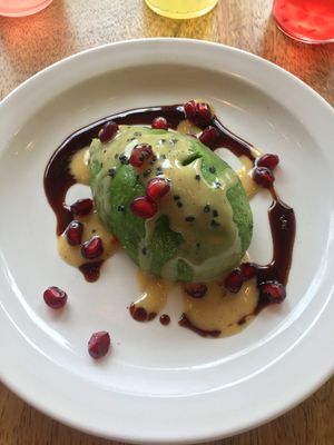 Kimchi stuffed avocado appetizer  at Confluence Kombucha in St Louis