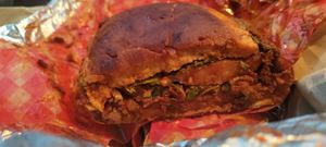 Torta de birria, la imagen definitivamente no le hace justicia a lo mucho que gocé esta torta. at Vegana Del Norte in Hermosillo