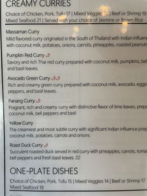 Menu  at Archa Nine Thai Kitchen in Lexington
