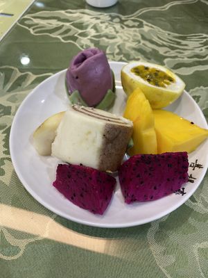 Fruit and deserts  at Puti Vegetarian in Xiamen