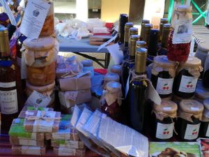 Homemade pork in а jar, wine and jams at Farmers' Market Rimskata Stena in Sofia