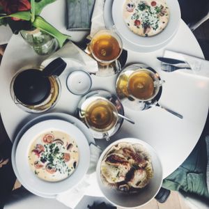 Photo by @tempehtions on Instagram. Thai soup and ravioli with spinach. at Think Love Juices & Vegan Food in Wroclaw