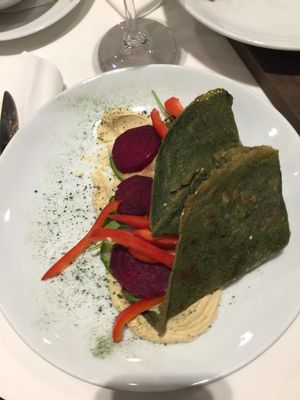spirulina pancakes at Think Love Juices & Vegan Food in Wroclaw