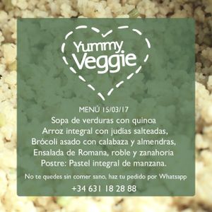 Menú del 15 de Marzo 2017 at Yummy Veggie in Barcelona