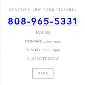 hours and number  at Stratos New York Pizzeria in Pahoa