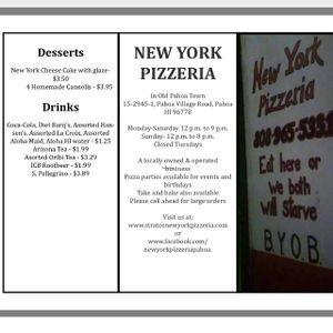 menu page 1 at Stratos New York Pizzeria in Pahoa