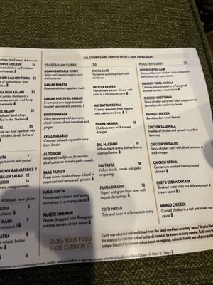 Veggie entree section  at Chutney Masala in Irvington