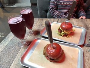 Temple of Seitan and Beyond Meat burgers with berry cider at BrewDog in Norwich