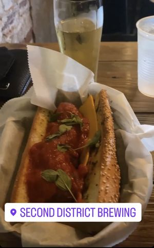 Vegan meatball sub on garlic bread   at Second District Brewing in Philadelphia