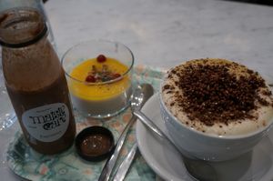 Cappuccino + Coconut Milk Panna cotta + Espresso Shake at Maisie Cafe in Paris
