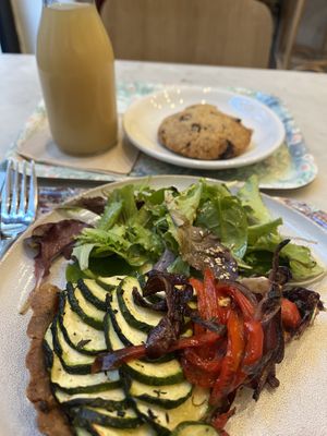 Tart, cookie and a ginger drink   at Maisie Cafe in Paris