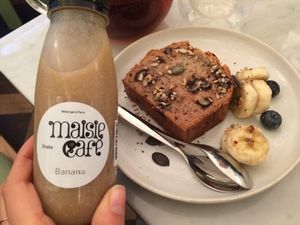 Banana juice and banana bread at Maisie Cafe in Paris