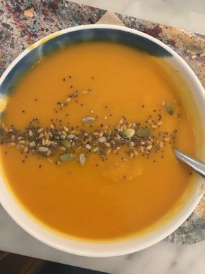 Soup of the day (carrot, sweet potato, coconut) at Maisie Cafe in Paris